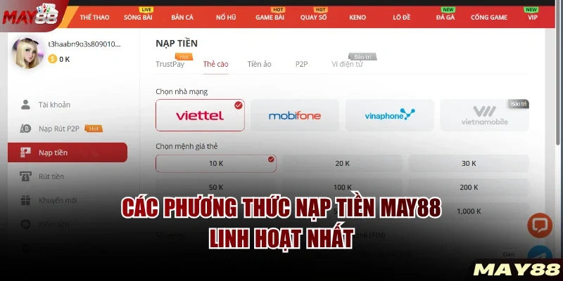 Các phương thức nạp tiền MAY88 linh hoạt nhất
